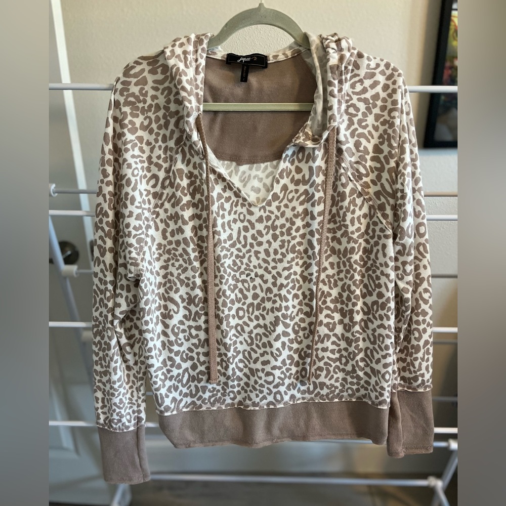 Lightweight animal print Hoodie. Lots of style in cream and tan